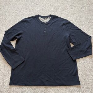 Vince‎ Henley Shirt Mens XXL 2XL Navy Blue Long Sleeve Crewneck Slim Fit Casual